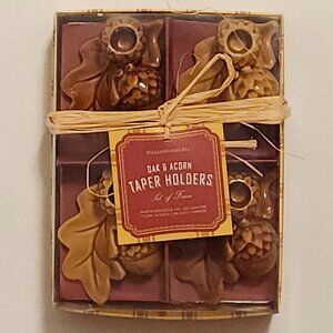 Williams Sonoma Acorn Taper Candle Holders Set of 4, Fall Oak Leaf Ceramic BNIP